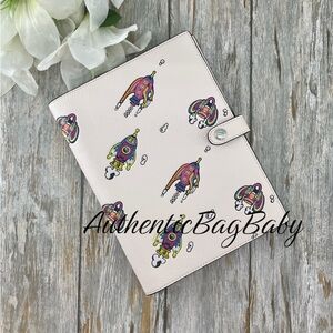 Coach Notebook In Pebbled Leather With Rocket Ship Print